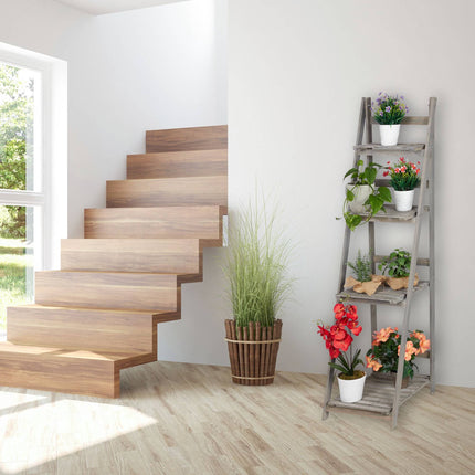 Blumentreppe Holz Grau