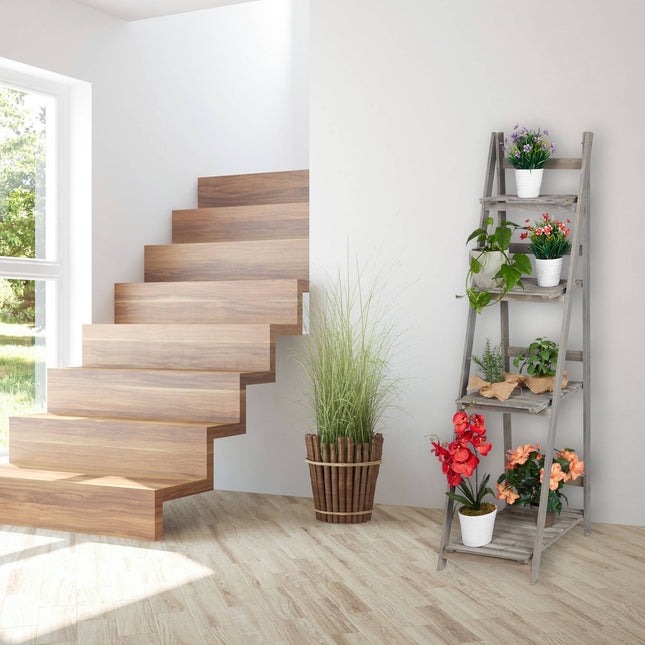 Blumentreppe Holz Grau