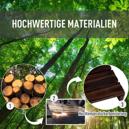 Pflanzenregal aus Massivholz in vier Ebenen, verkohlte Oberfläche