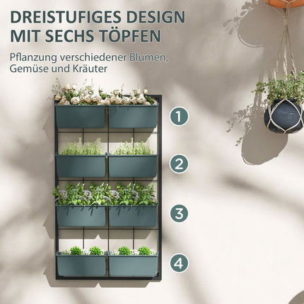 Wandmontierter Blumenständer mit 8 Töpfen - Dunkelgrün