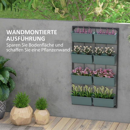 Wandmontierter Blumenständer mit 8 Töpfen - Dunkelgrün
