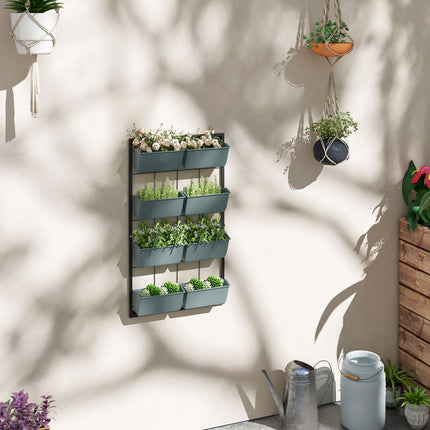 Wandmontierter Blumenständer mit 8 Töpfen - Dunkelgrün