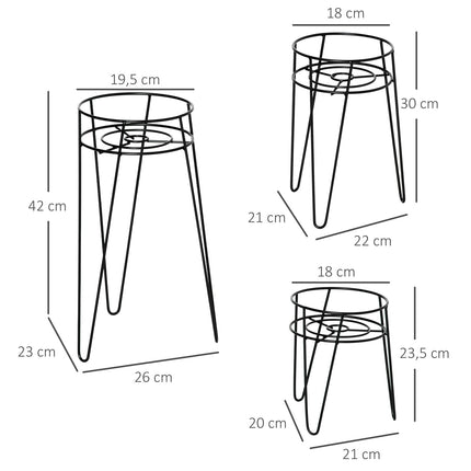 3er-Set Pflanzenständer aus schwarzem Metall für 16-cm-Töpfe