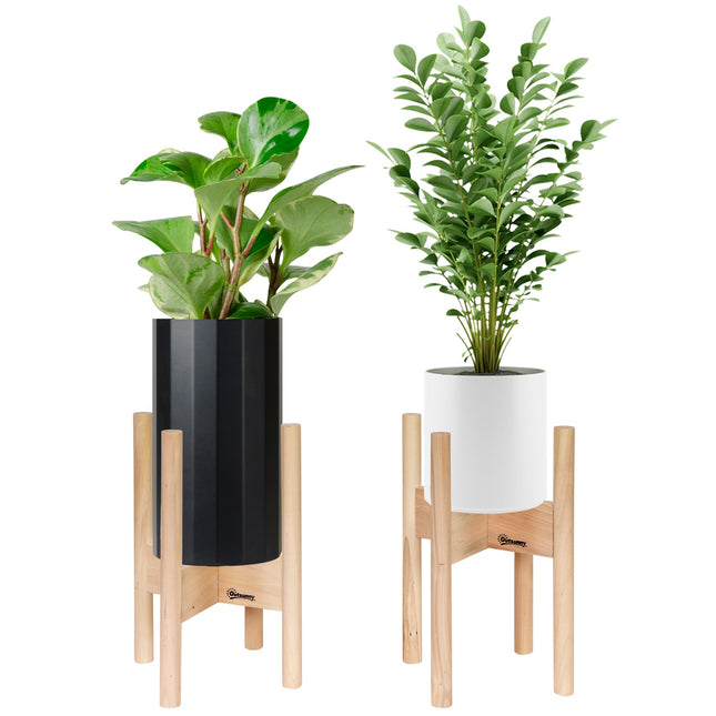 Blumenständer-Set aus Holz, 2 Stück, verschiedene Höhen, naturfarben