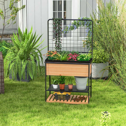 Jardinière avec treillis, étagères à 2 niveaux et séparateur amovible 80 x 38 x 150 cm