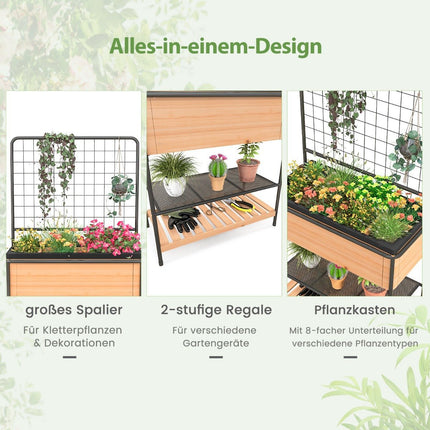Jardinière avec treillis, étagères à 2 niveaux et séparateur amovible 80 x 38 x 150 cm