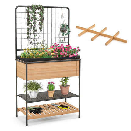 Jardinière avec treillis, étagères à 2 niveaux et séparateur amovible 80 x 38 x 150 cm