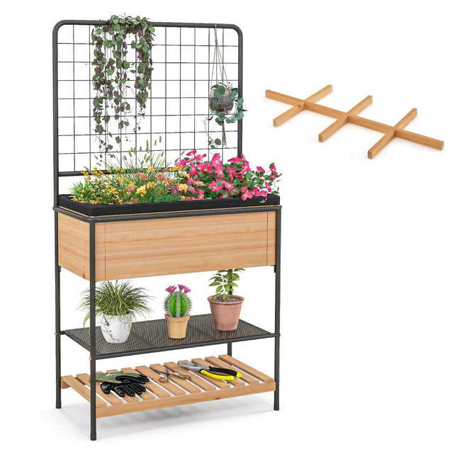Blumenkasten mit Spalier &amp; 2 Etagenregalen &amp; herausnehmbarer Trennwand 80 x 38 x 150 cm
