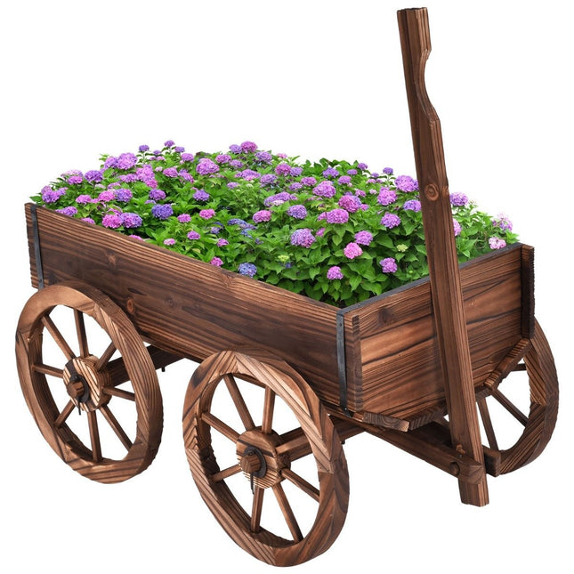 Blumenwagen hölzerner Pflanzenwagen mit 4 Rädern Blumenkarre 140 x 43 x 53,5 cm braun