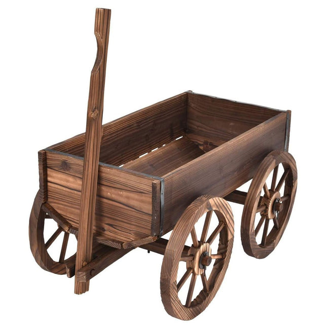 Blumenwagen hölzerner Pflanzenwagen mit 4 Rädern Blumenkarre 140 x 43 x 53,5 cm braun