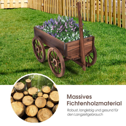 Blumenwagen hölzerner Pflanzenwagen mit 4 Rädern Blumenkarre 140 x 43 x 53,5 cm braun
