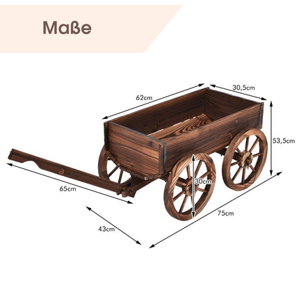 Blumenwagen hölzerner Pflanzenwagen mit 4 Rädern Blumenkarre 140 x 43 x 53,5 cm braun