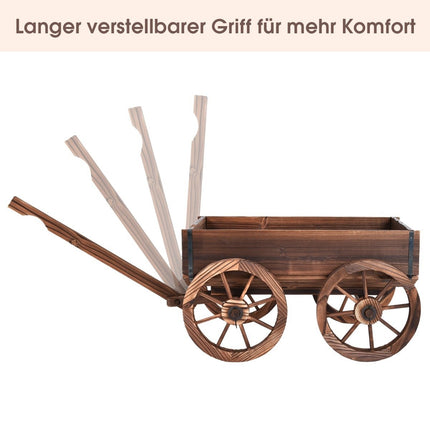Blumenwagen hölzerner Pflanzenwagen mit 4 Rädern Blumenkarre 140 x 43 x 53,5 cm braun