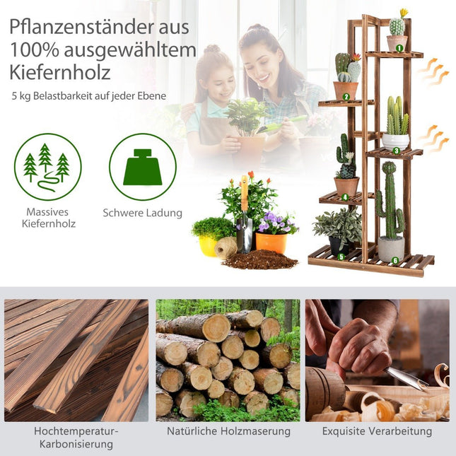 Blumenregal 5-stöckig Pflanzenständer aus Holz 50 x 21 x 103 cm braun