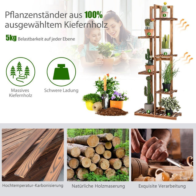 Blumenregal 6-stöckig Pflanzenständer aus Holz 50 x 21 x 124 cm braun