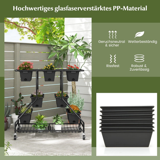 Blumenständer mit Blumenkästen Blumentreppe mit Rollen 100 x 56 x 99 cm schwarz