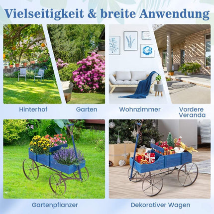 Blumenständer Holzrollwagen Pflanzenroller Blumentrolley mit Metallrollen 62 x 34 x 60 cm Blau