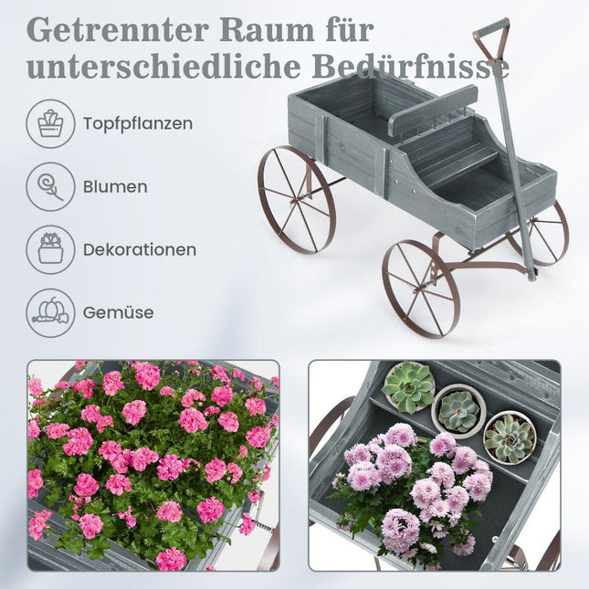 Blumenständer Holzrollwagen Pflanzenroller Blumentrolley mit Metallrollen 62 x 34 x 60 cm Grau
