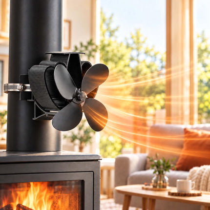 Flue Pipe Chimney Fan with 4 Blades and 2 Hose Clamps, Black, Aluminium