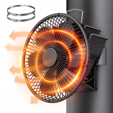 Flue Pipe Stove Fan with Guard and 6 Blades, Clamp Mounting, Black