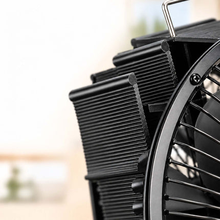 Flue Pipe Stove Fan with Guard and 6 Blades, Clamp Mounting, Black