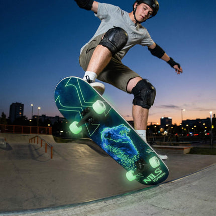 Fluorescenční skateboard se svítícími kolečky, 9vrstvá deska