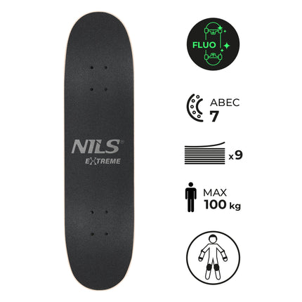 Fluorescenční skateboard se svítícími kolečky, 9vrstvá deska