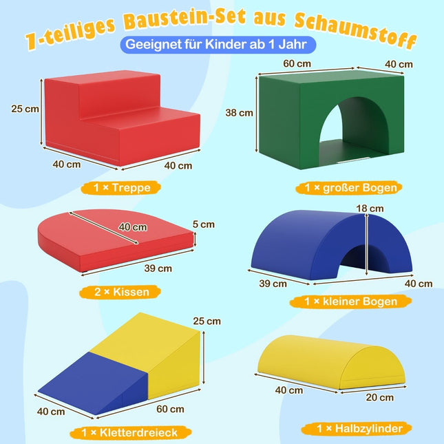 Kletterspiel-Schaumstoffblöcke für Kleinkinder – 7 Teile, PU-Leder