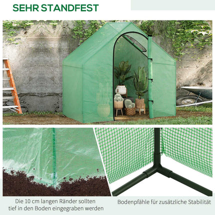 Serre à tomates en aluminium avec fenêtre et porte, cadre froid, acier vert, PVC, plastique, 180 x 100 x 168 cm