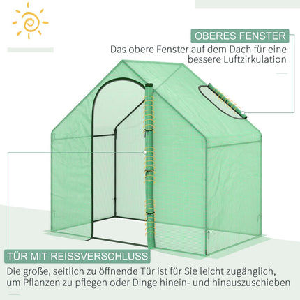 Serre à tomates en aluminium avec fenêtre et porte, cadre froid, acier vert, PVC, plastique, 180 x 100 x 168 cm