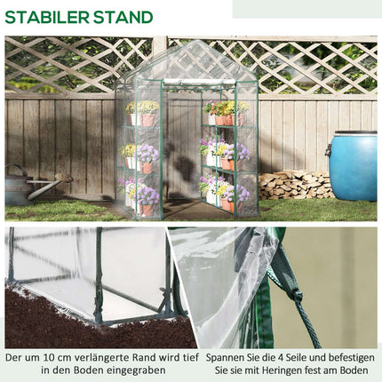 Begehbares Gewächshaus mit Regalen – Rahmen aus Stahl und PVC