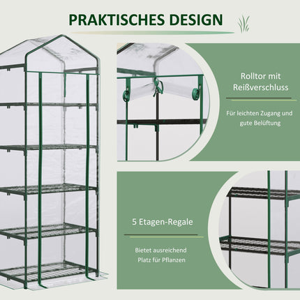 Mini greenhouse with 5 shelves for plants, 69x49x193 cm