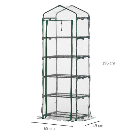 Mini greenhouse with 5 shelves for plants, 69x49x193 cm