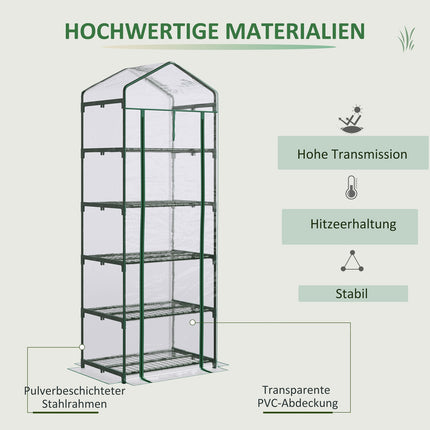 Mini greenhouse with 5 shelves for plants, 69x49x193 cm