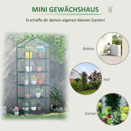 Mini greenhouse with 5 shelves for plants, 69x49x193 cm