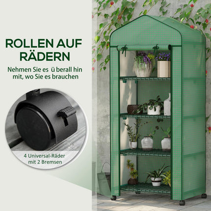 Foliekas met rol, broeikas met 4 planken, foliekas met stalen frame, voor tuin, balkon 69 x 50 x 165 cm, groen