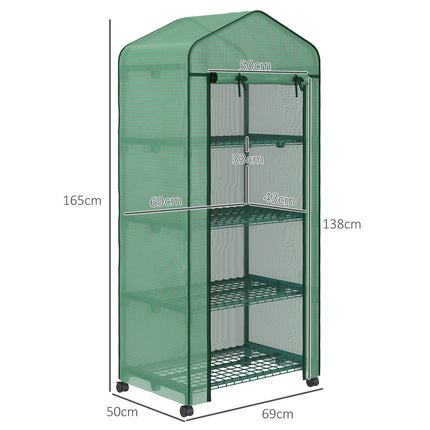 Foliekas met rol, broeikas met 4 planken, foliekas met stalen frame, voor tuin, balkon 69 x 50 x 165 cm, groen