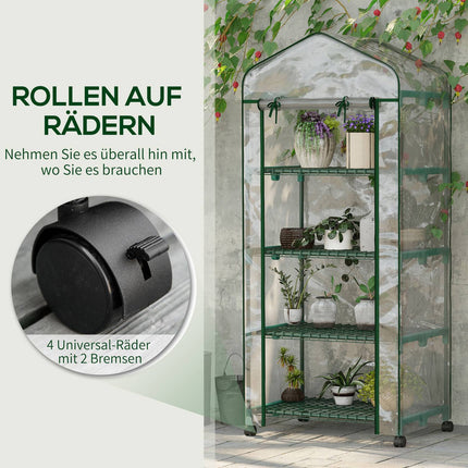 Foliekas met rol, broeikas met 4 planken, foliekas met stalen frame, voor tuin, balkon 69 x 50 x 165 cm, groen