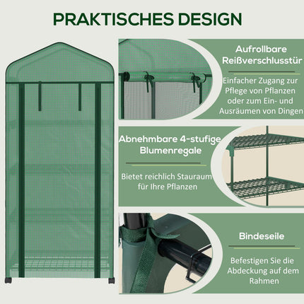 Foliekas met rol, broeikas met 4 planken, foliekas met stalen frame, voor tuin, balkon 69 x 50 x 165 cm, groen