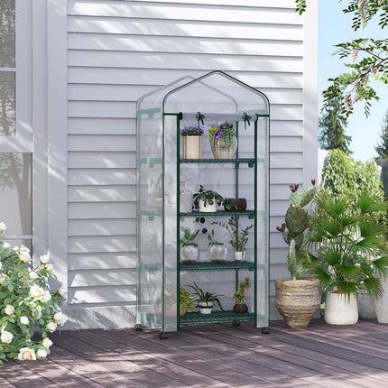 Foliekas met rol, broeikas met 4 planken, foliekas met stalen frame, voor tuin, balkon 69 x 50 x 165 cm, groen