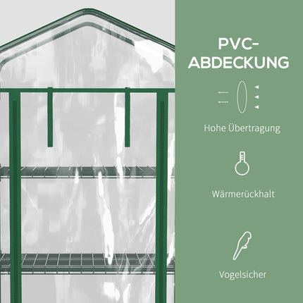 Foliekas met rol, broeikas met 4 planken, foliekas met stalen frame, voor tuin, balkon 69 x 50 x 165 cm, groen