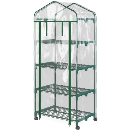 Foliekas met rol, broeikas met 4 planken, foliekas met stalen frame, voor tuin, balkon 69 x 50 x 165 cm, groen