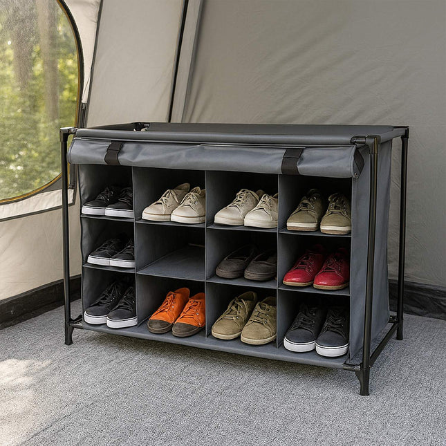 Foldable 16-Section Fabric Shoe Rack for Camping