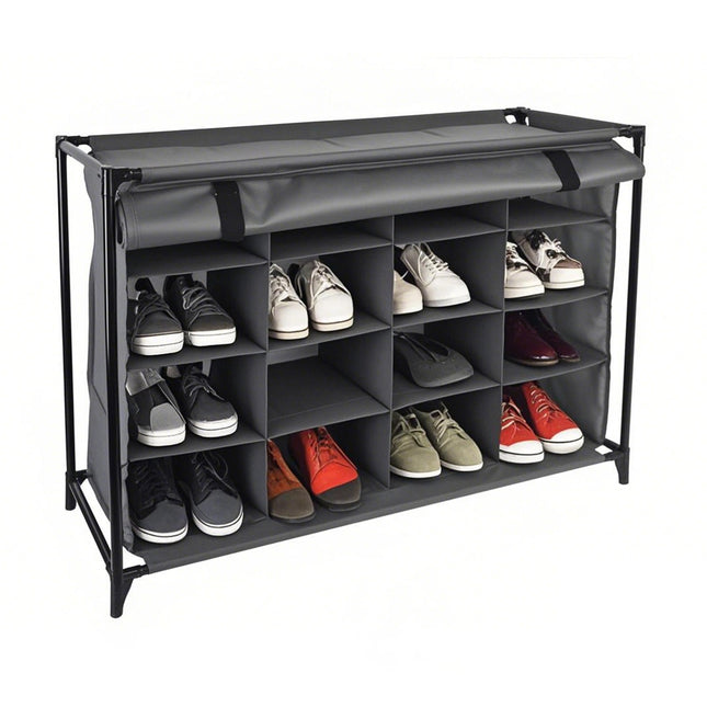 Foldable 16-Section Fabric Shoe Rack for Camping