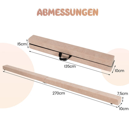 Klappbarer 270 cm langer Gymnastik-Schwebebalken für Kinder, Braun