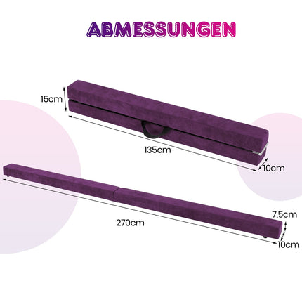 Faltbarer 270cm Gymnastik-Schwebebalken für Kinder, Lila
