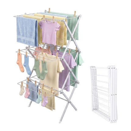 Foldable 3-Tier Clothes Drying Rack, White