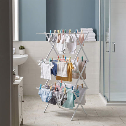 Foldable 3-Tier Clothes Drying Rack, White