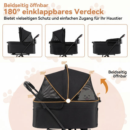 Faltbarer 3-in-1-Haustierwagen mit zwei Transportboxen, Schwarz