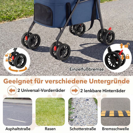 Faltbarer 3-in-1-Haustierwagen mit zwei Transportboxen, Blau